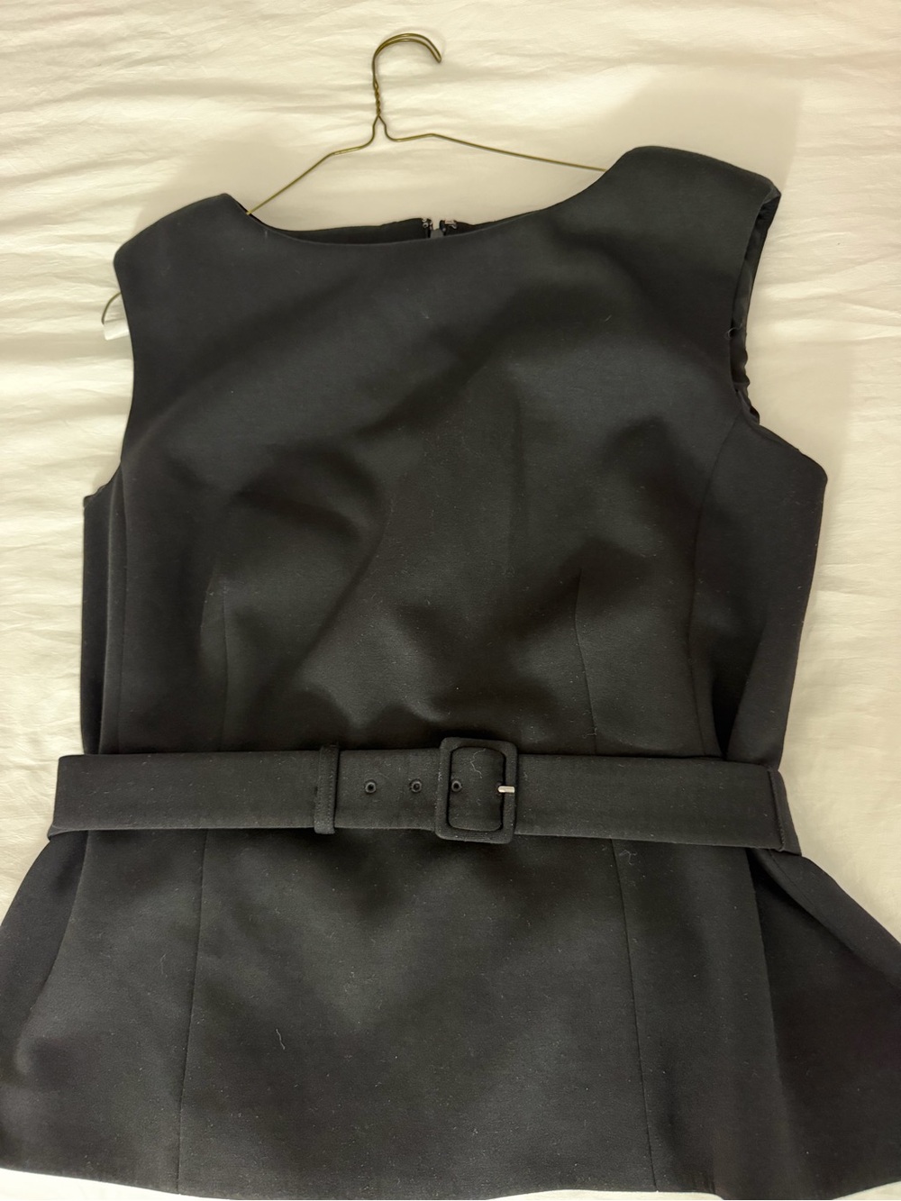 Ann Taylor Black Sleeveless Belted Peplum Top